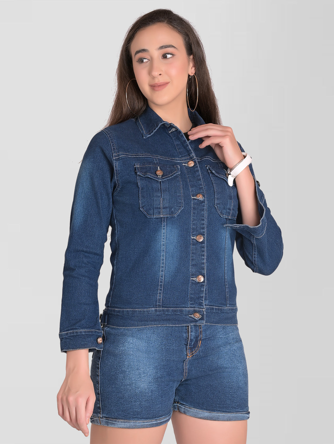 Women Denim Blue Full Sleeve Cotton Jacket