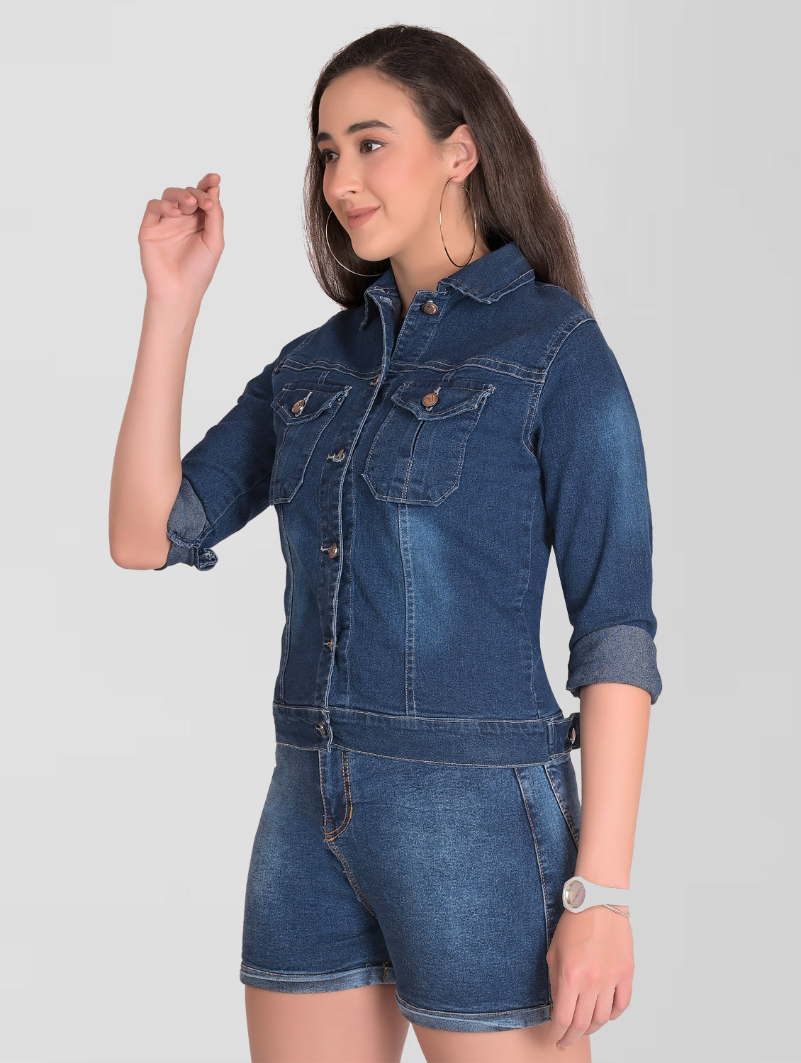 Women Denim Blue Full Sleeve Cotton Jacket