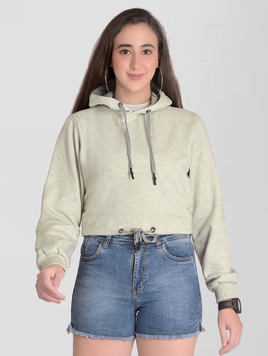 Cefalu®️ Women Ivory Cotton crop Hoodie