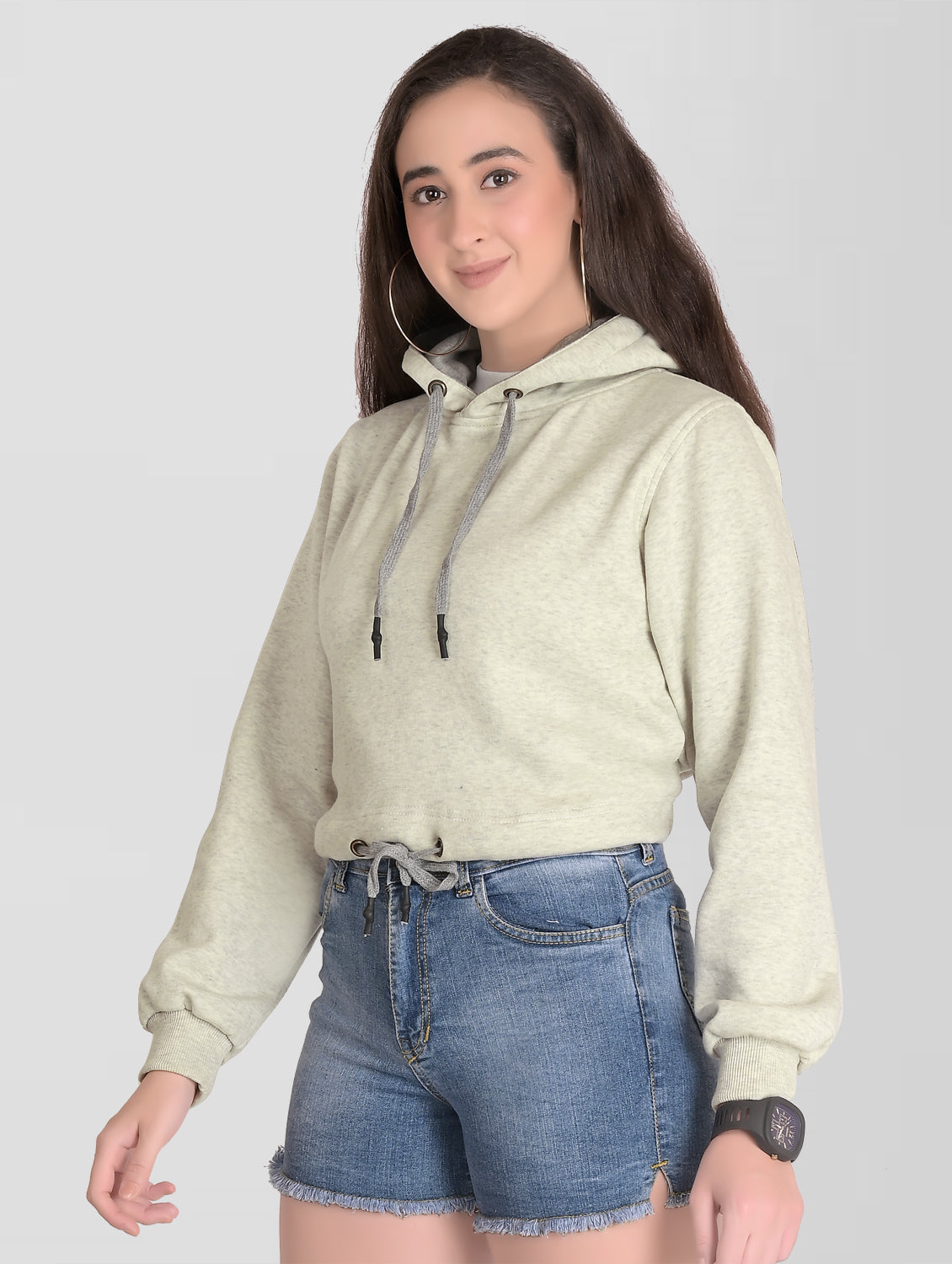 Cefalu®️ Women Ivory Cotton crop Hoodie