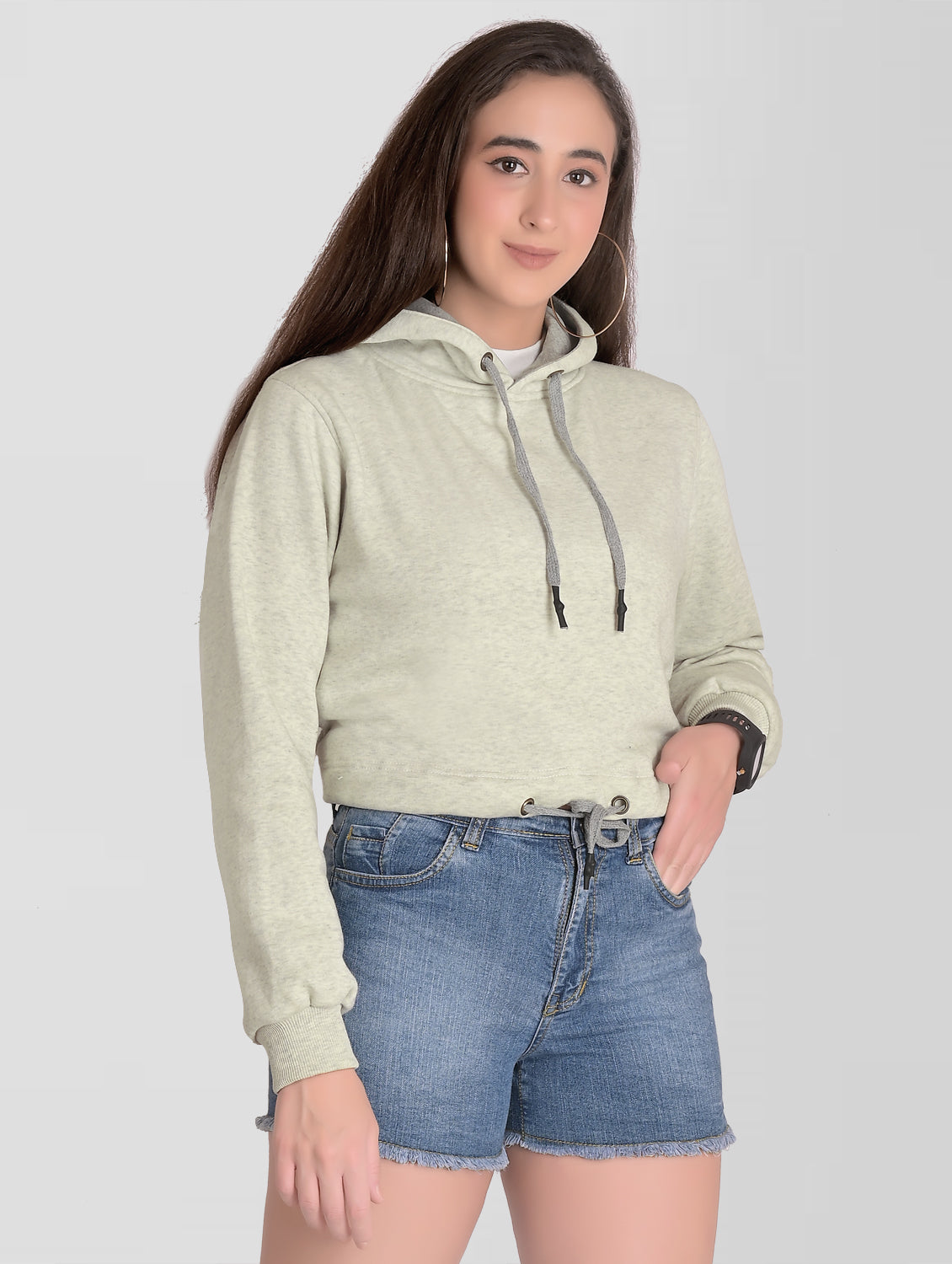 Cefalu®️ Women Ivory Cotton crop Hoodie