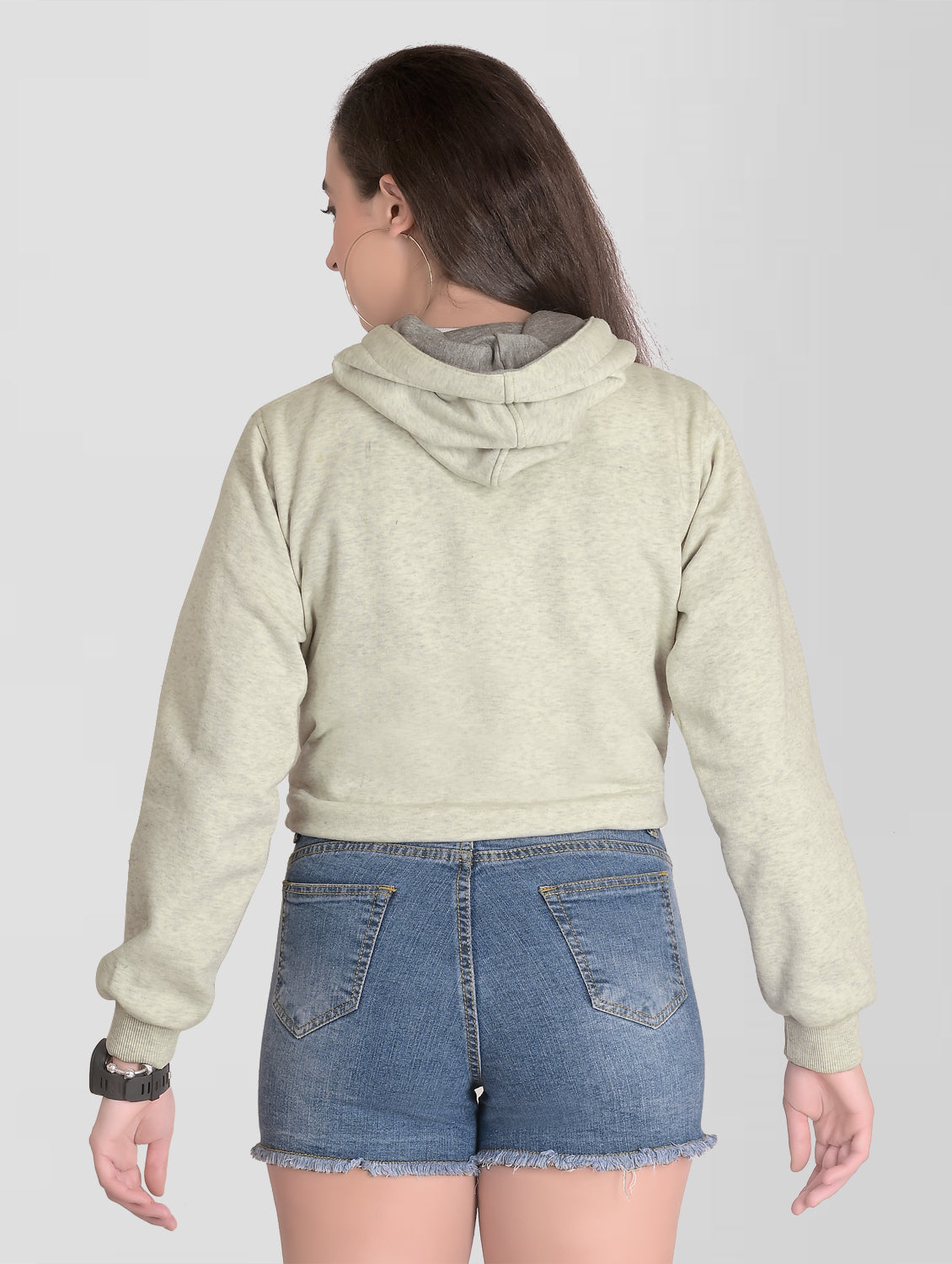 Cefalu®️ Women Ivory Cotton crop Hoodie