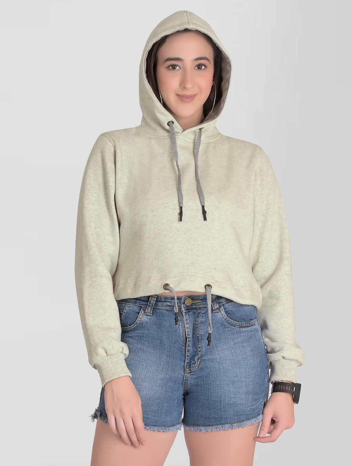 Cefalu®️ Women Ivory Cotton crop Hoodie