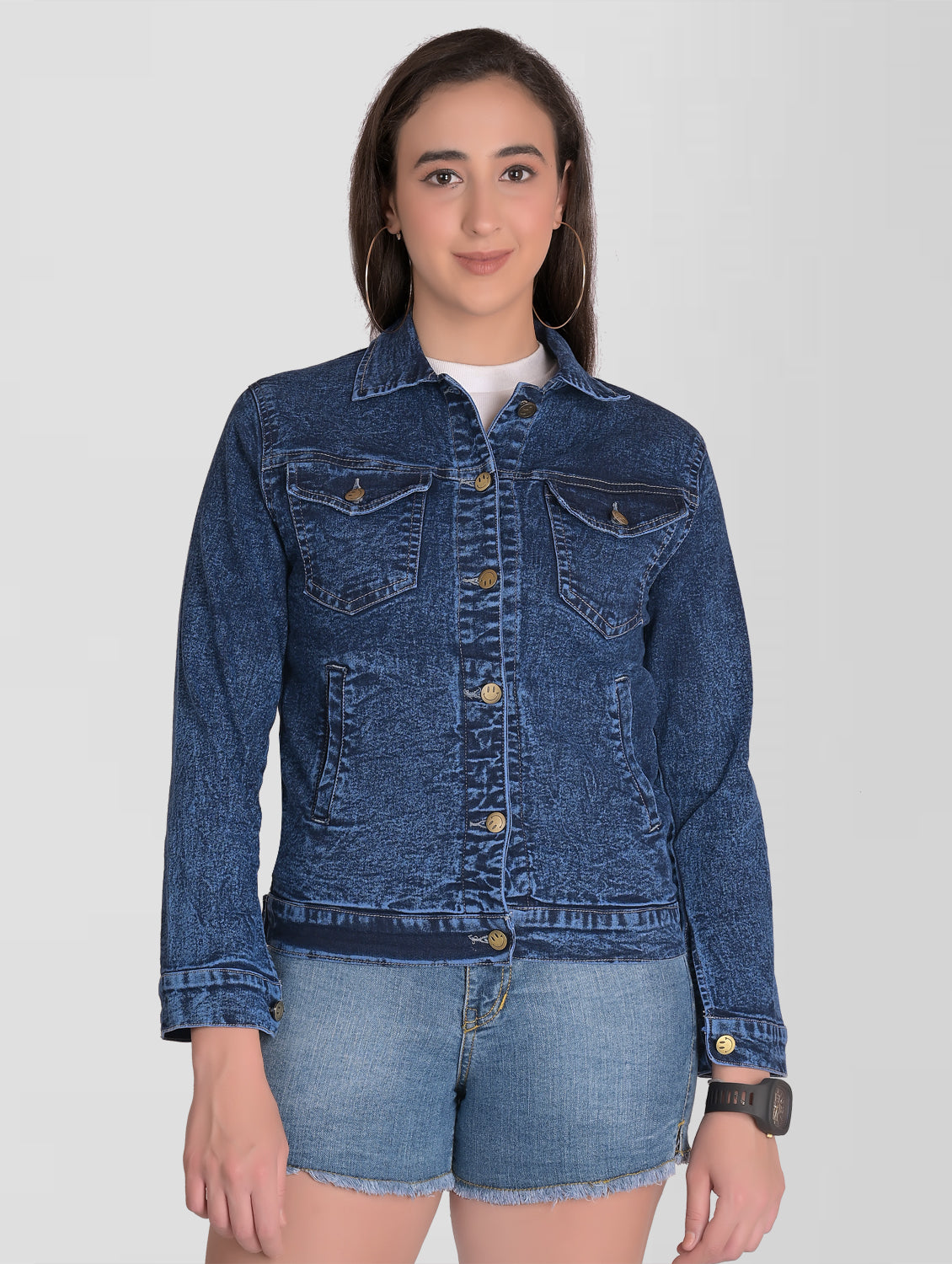 Cefalu®️ Women Denim Blue Cotton Jacket