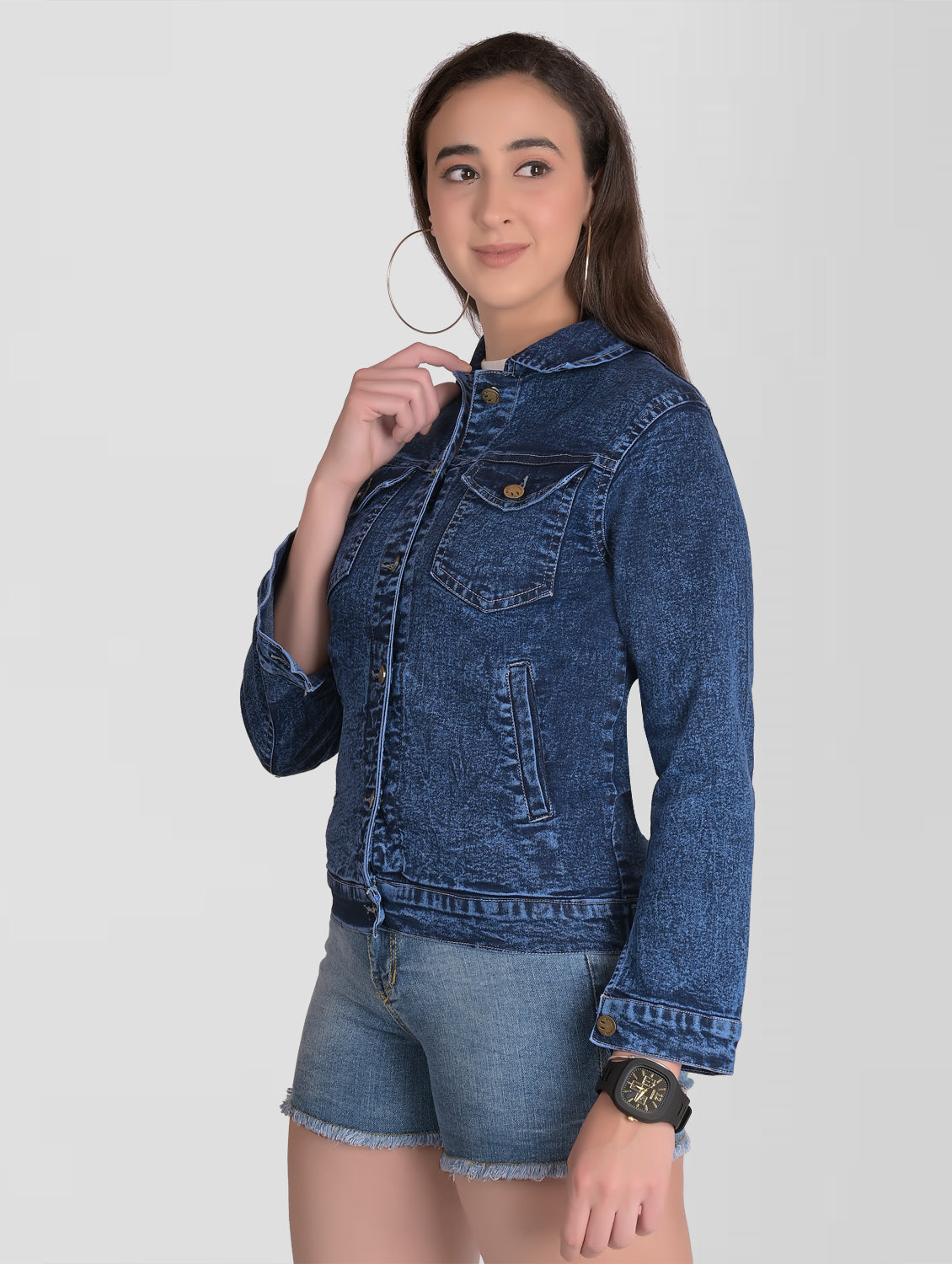 Cefalu®️ Women Denim Blue Cotton Jacket