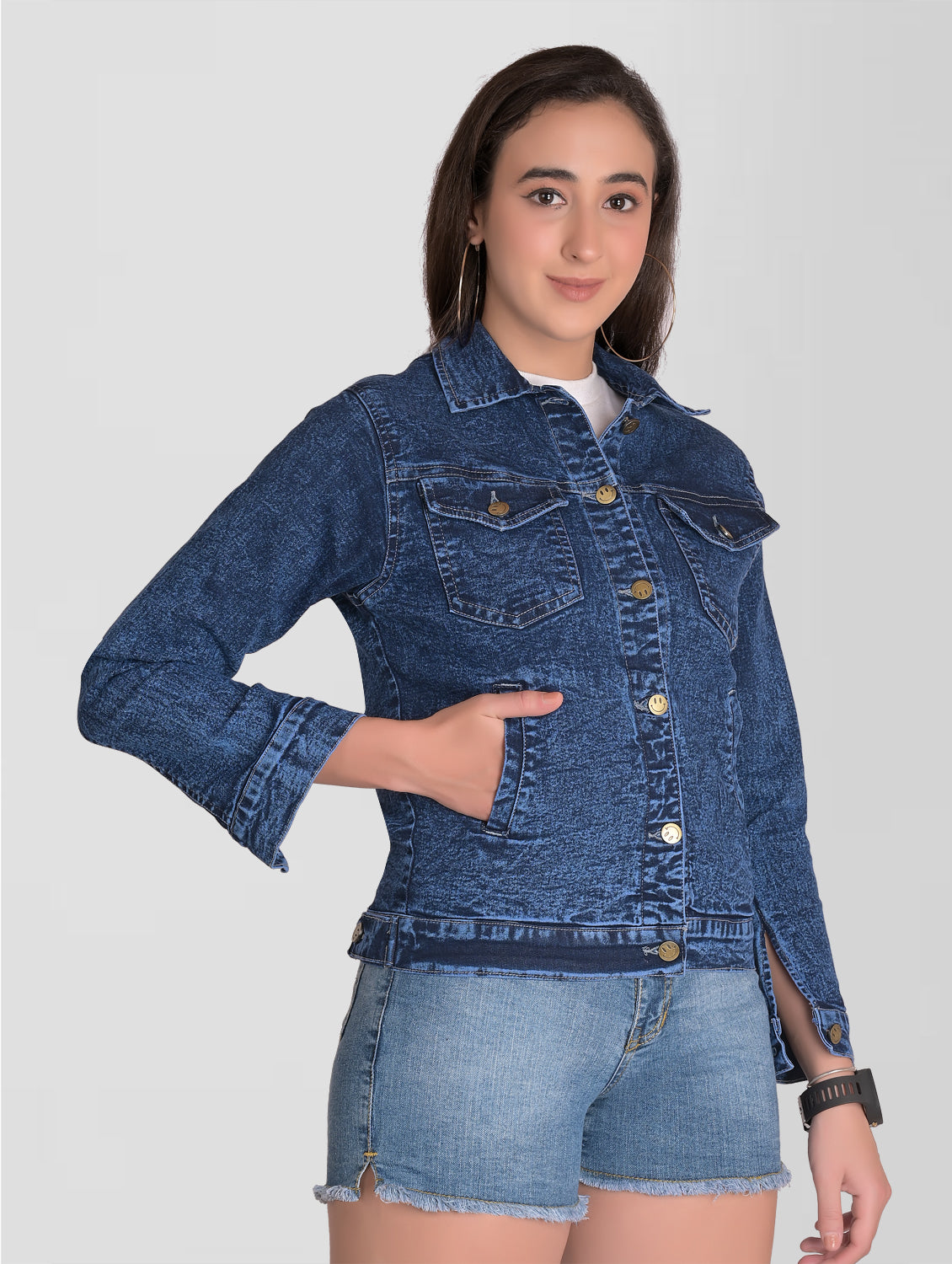 Cefalu®️ Women Denim Blue Cotton Jacket