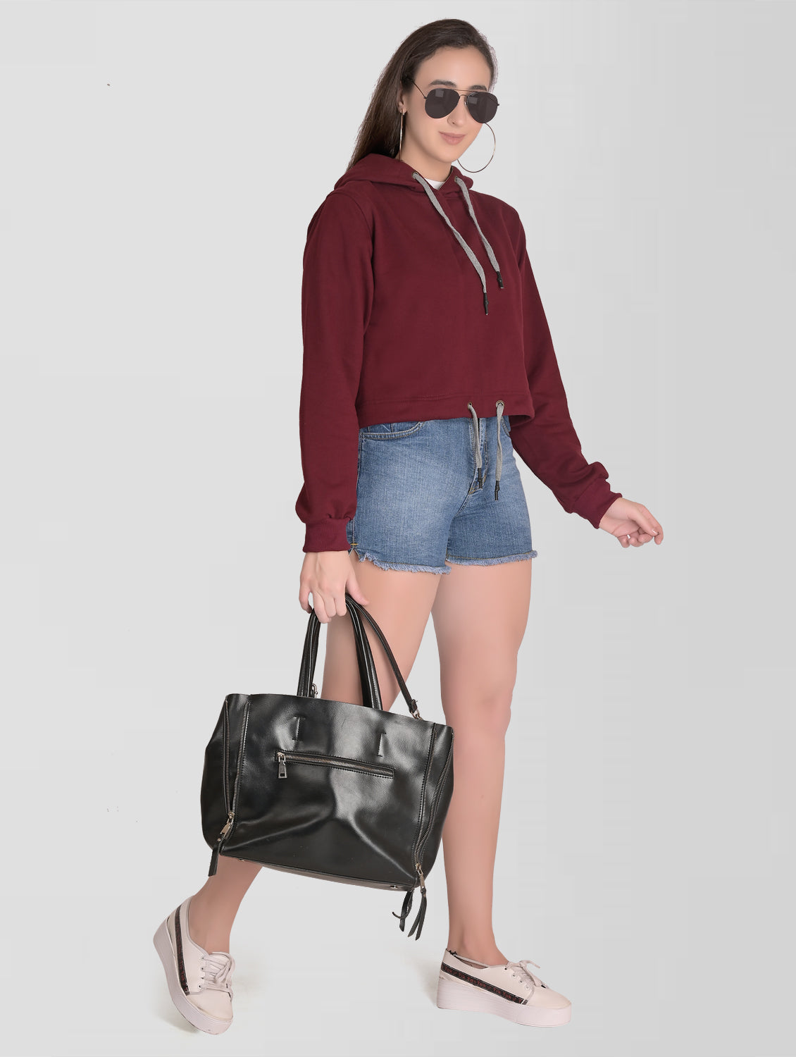 Cefalu®️ Women Burgandy Cotton Hoodie