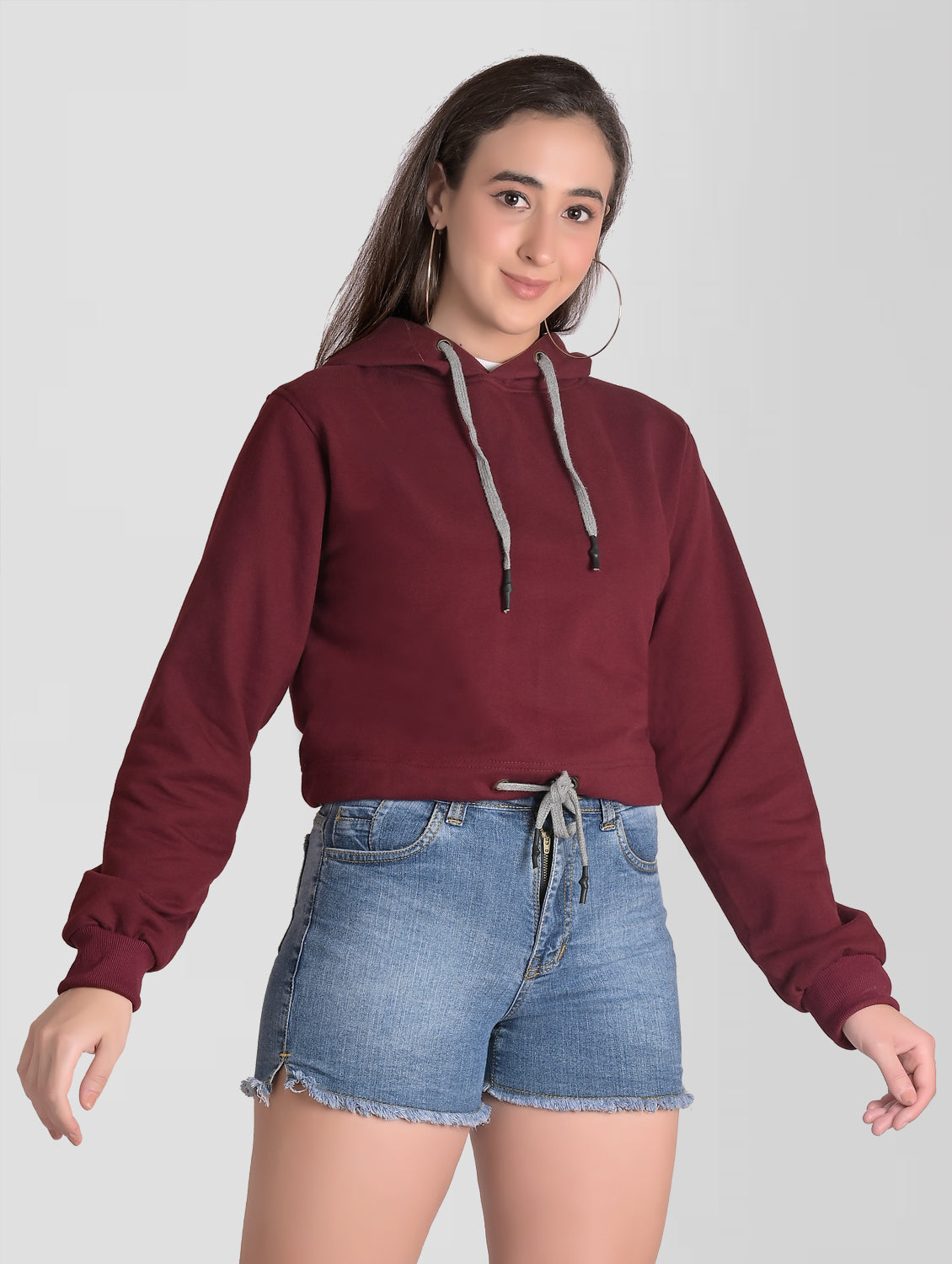 Cefalu®️ Women Burgandy Cotton Hoodie