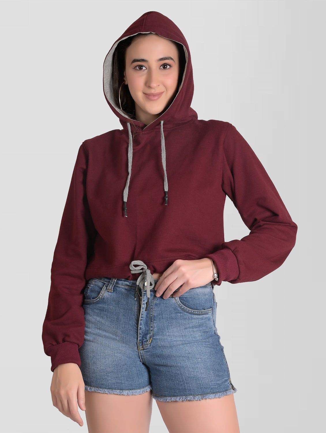 Cefalu®️ Women Burgandy Cotton Hoodie