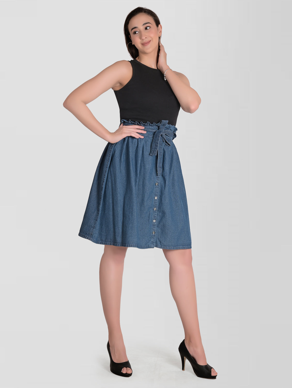 Cefalu®️ Women Blue Denim Cotton Skirt