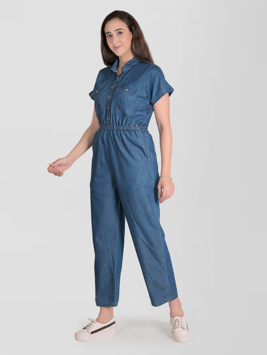 Cefalu®️ Women Denim Cotton Blue Jumpsuit