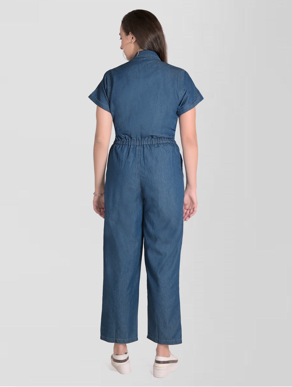 Cefalu®️ Women Denim Cotton Blue Jumpsuit