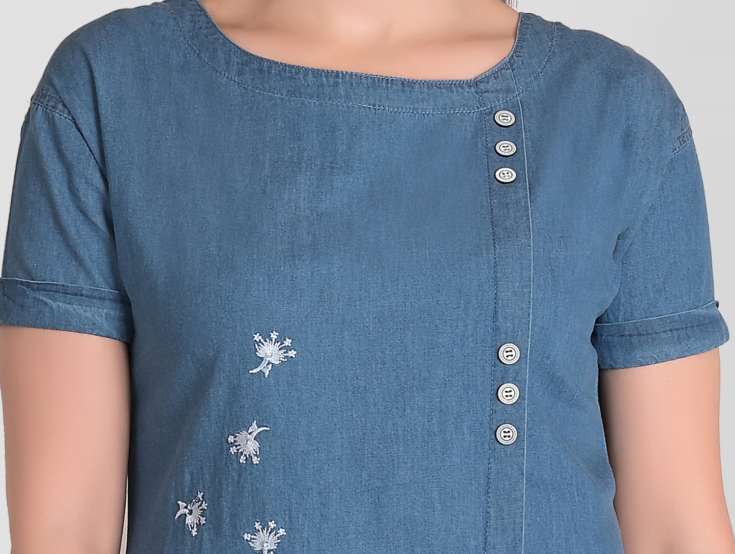 Cefalu®️ Women Denim Embroidery Top