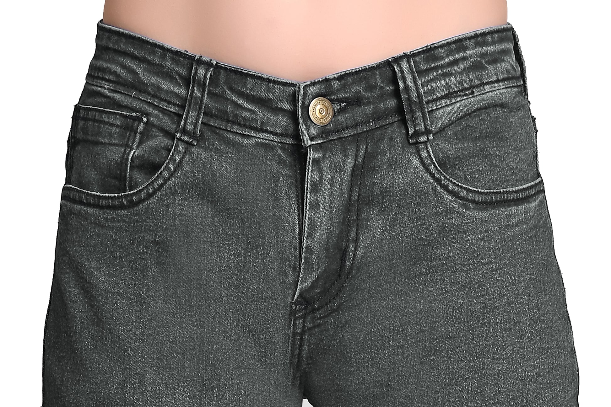 Close-up of the pockets on Cefalu®️ Women’s Gray Denim Jeans, highlighting the design and functionality.