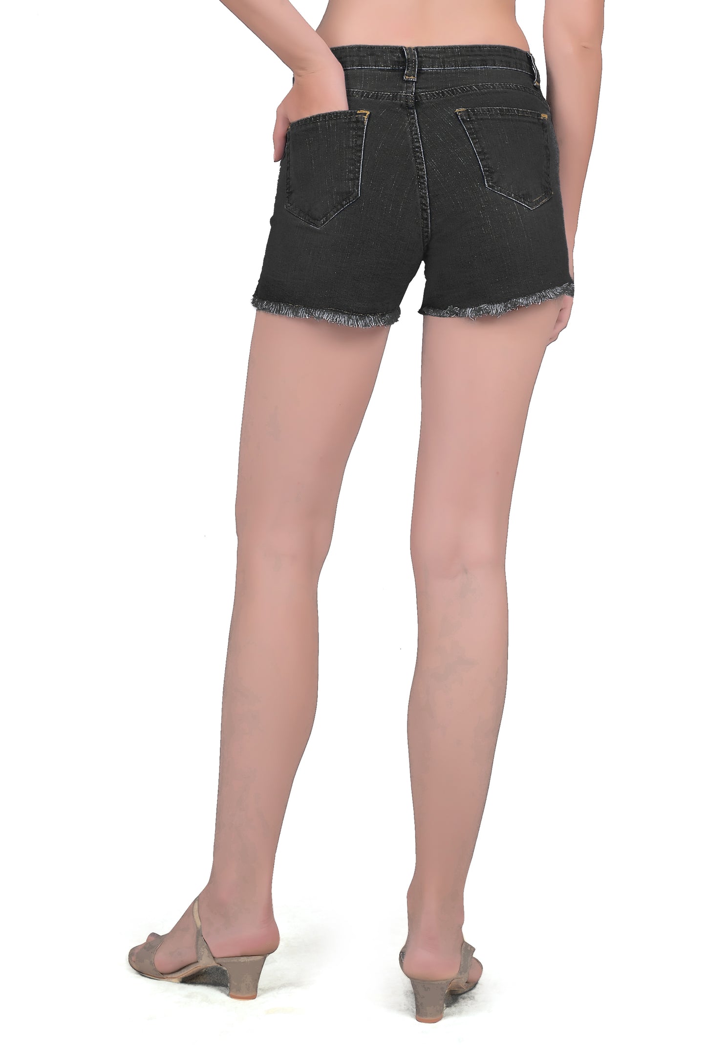 Cefalu®️ Women's Skinny Fit Black Denim Shorts Stretchable