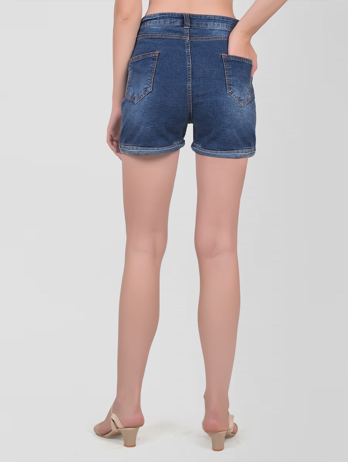 Cefalu®️ Women Mid Blue Denim Cotton Shorts