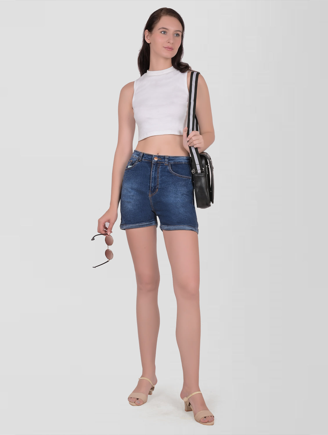 Cefalu®️ Women Mid Blue Denim Cotton Shorts