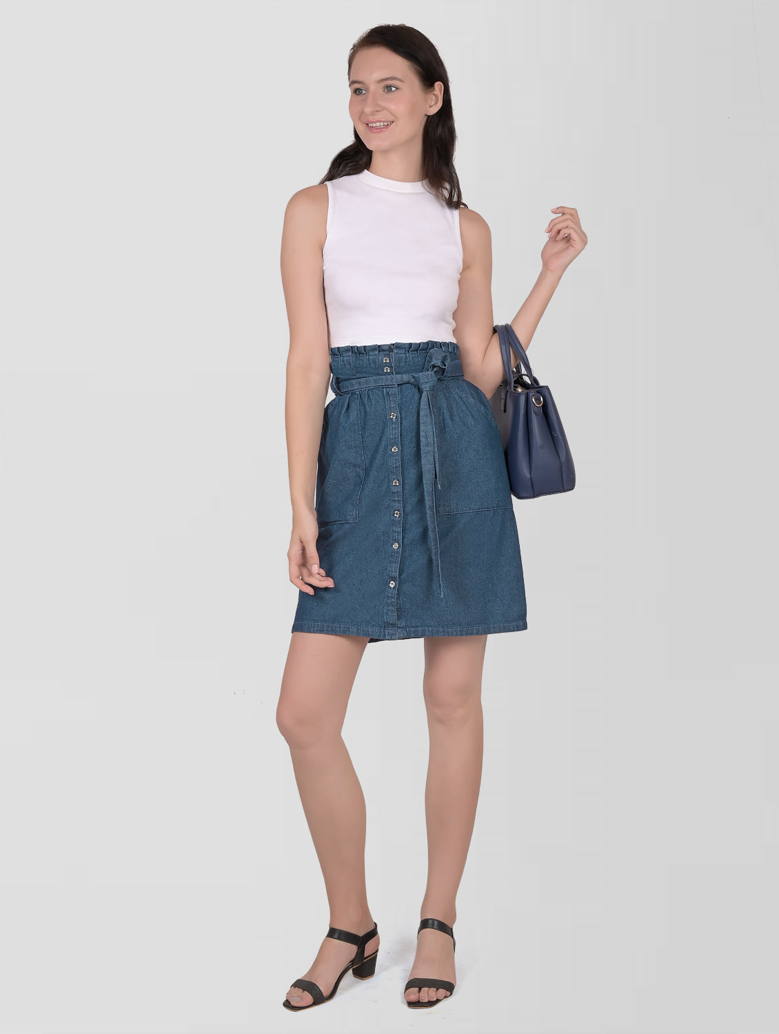 Cefalu®️ Women High Waist Blue Denim Skirt