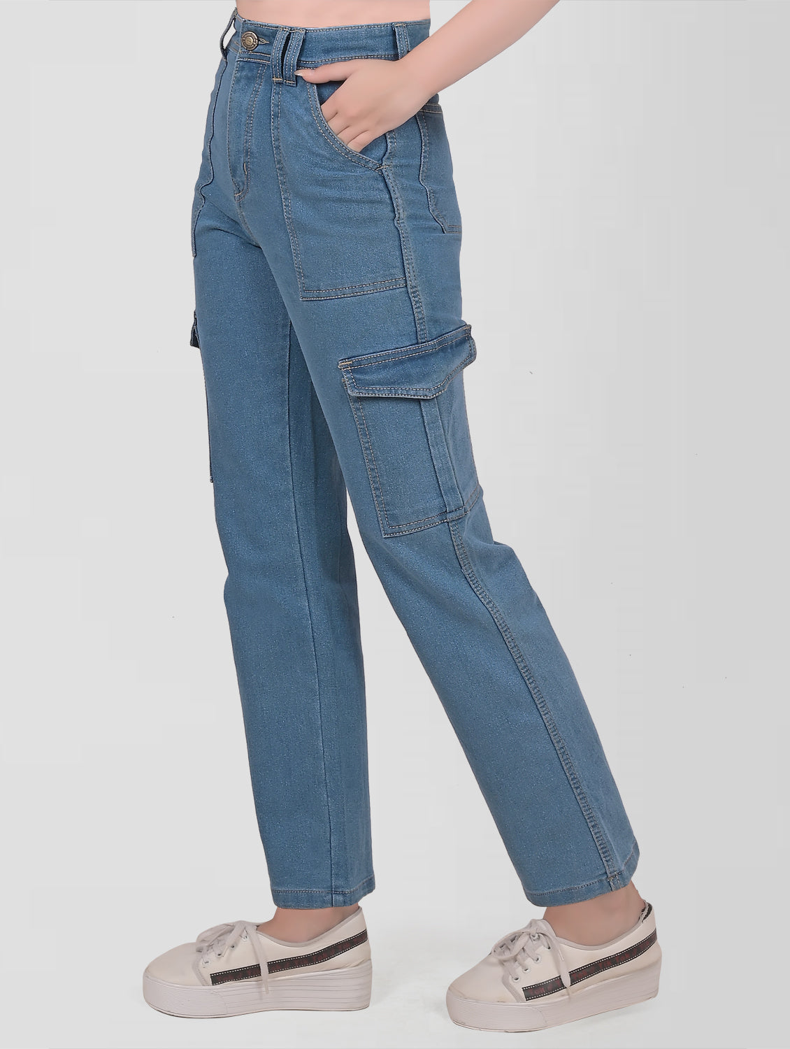 Cefalu®️ Women Light Blue High Rise Cargo Jeans