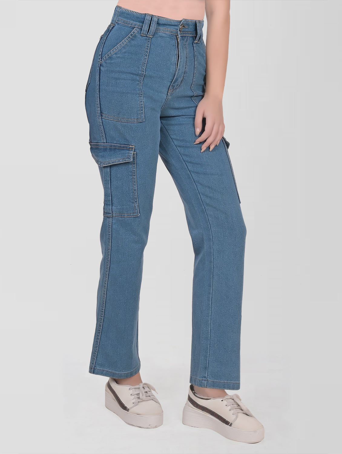 Cefalu®️ Women Light Blue High Rise Cargo Jeans