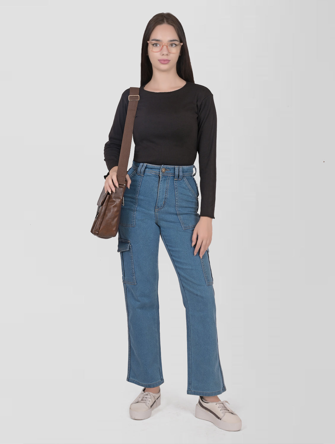 Cefalu®️ Women Light Blue High Rise Cargo Jeans