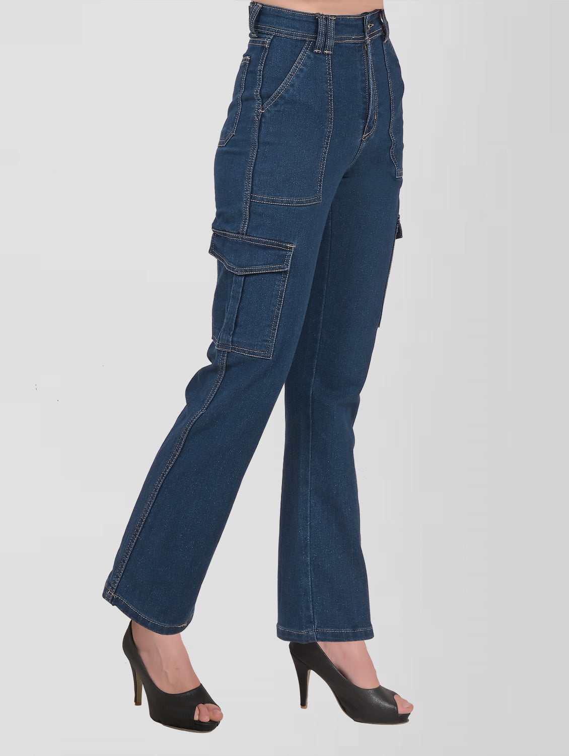 Cefalu®️ Women Mid Blue High Rise Cargo Jeans