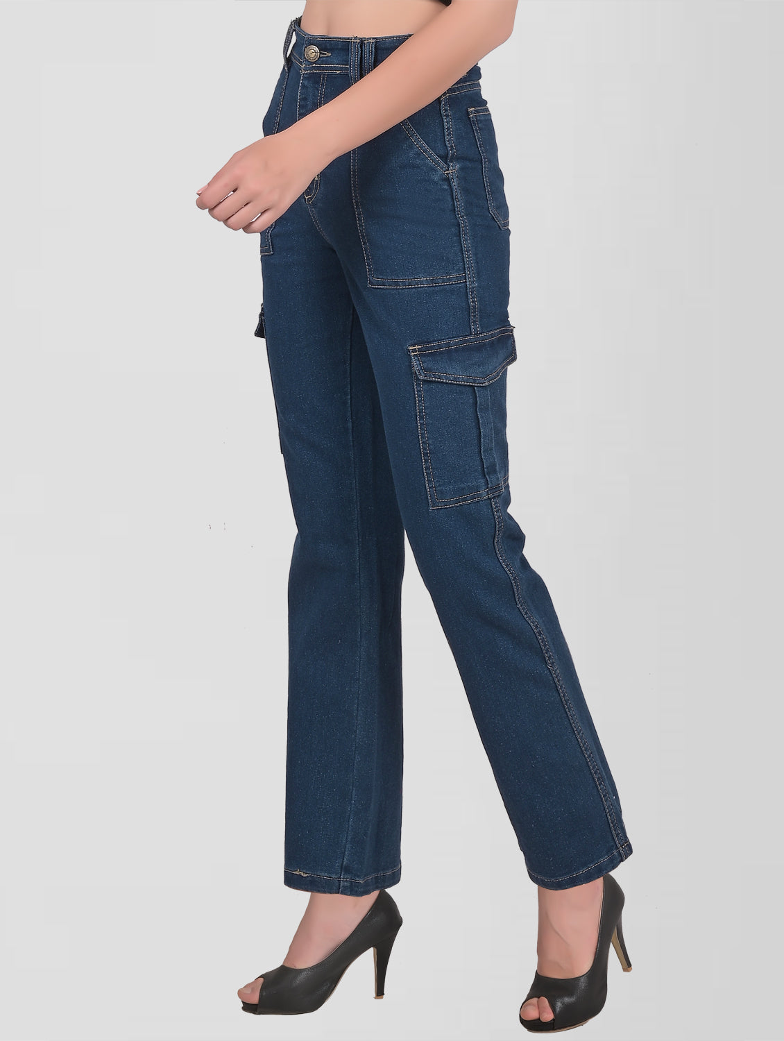 Cefalu®️ Women Mid Blue High Rise Cargo Jeans