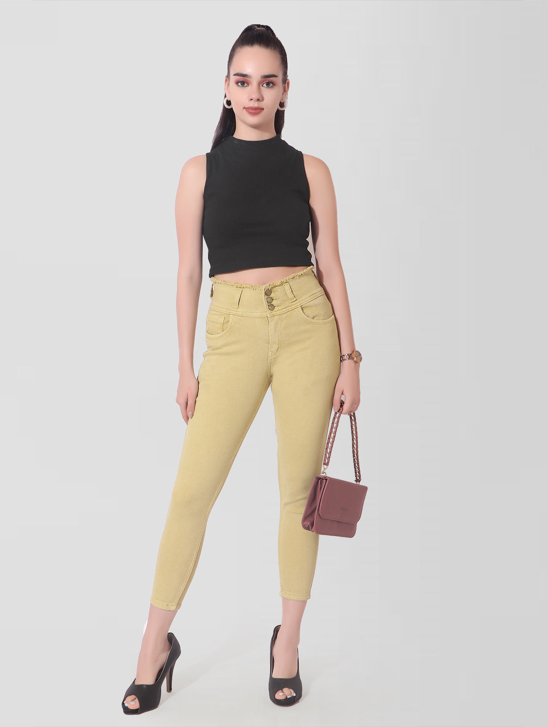 Cefalu®️ Women Skinny Fit Beige Jeans