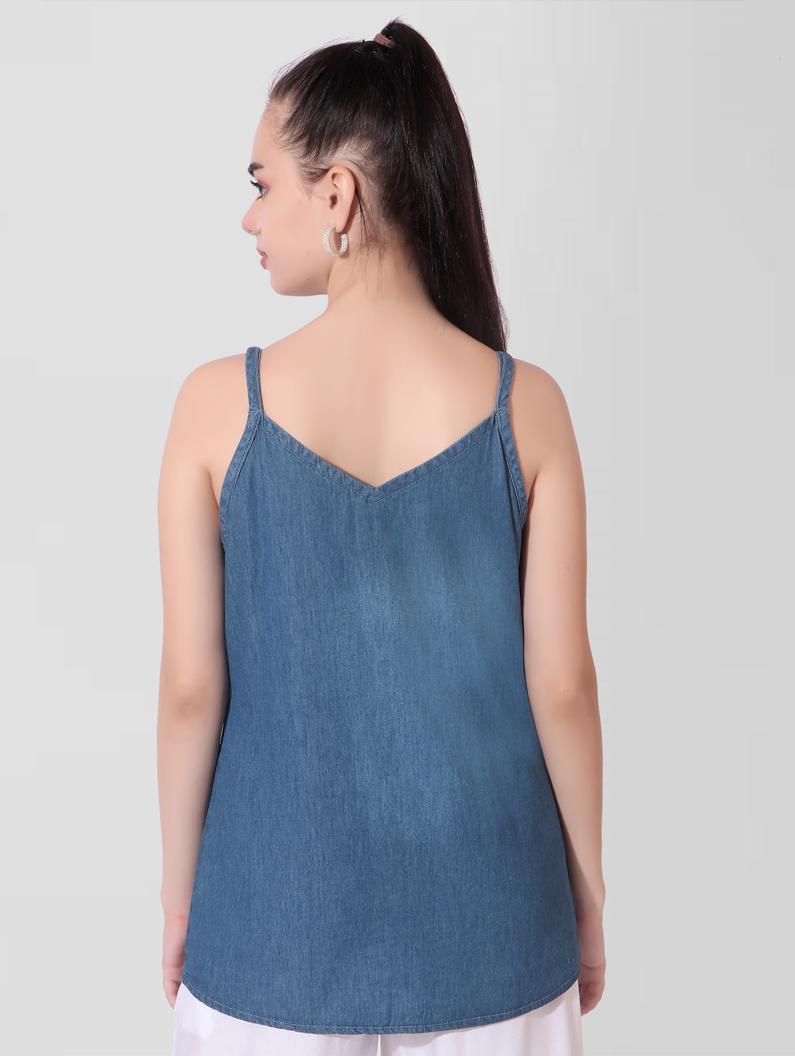 Cefalu®️ Women Navy Blue Relaxed Fit Shoulder Strap Cami Top