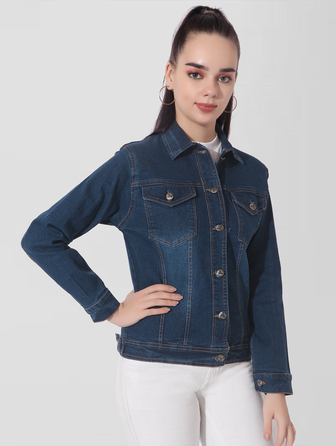 Cefalu®️ Women Denim Blue Cotton Jacket