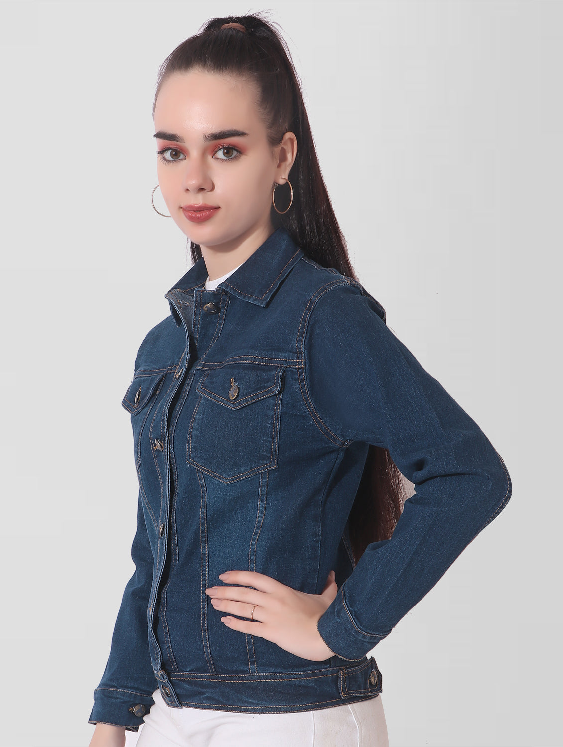 Cefalu®️ Women Denim Blue Cotton Jacket