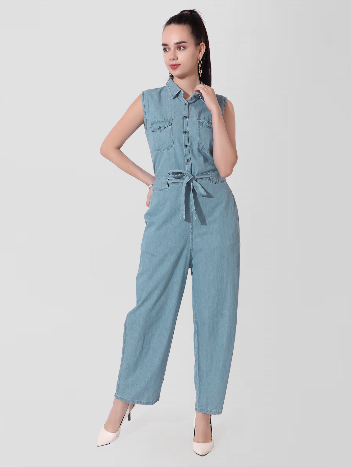 Cefalu®️ Solid Women Collared Jumpsuit