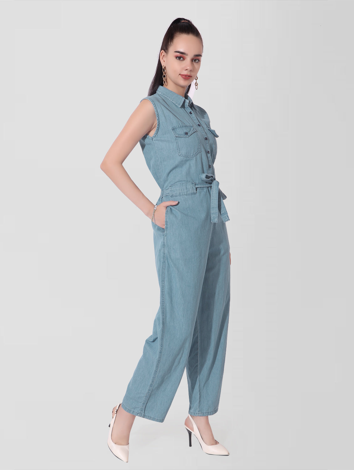 Cefalu®️ Solid Women Collared Jumpsuit