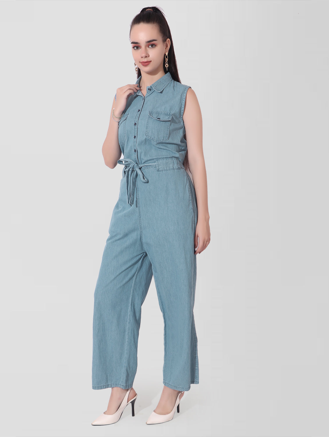 Cefalu®️ Solid Women Collared Jumpsuit