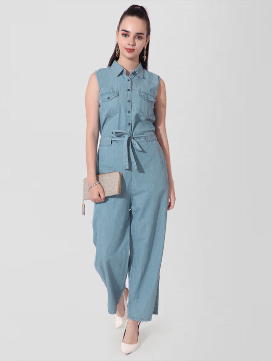 Cefalu®️ Solid Women Collared Jumpsuit