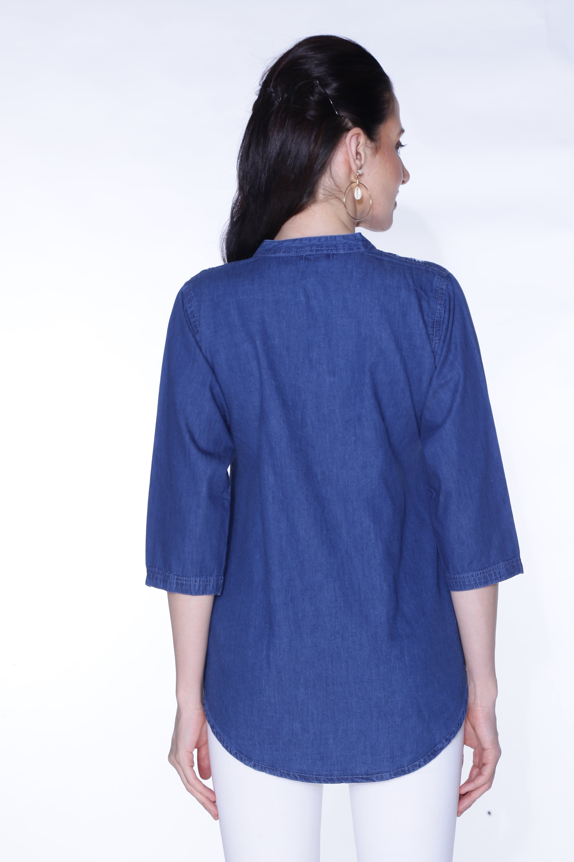 Cefalu®️ Women’s Embroidered Dark Blue Cotton Top – Back View