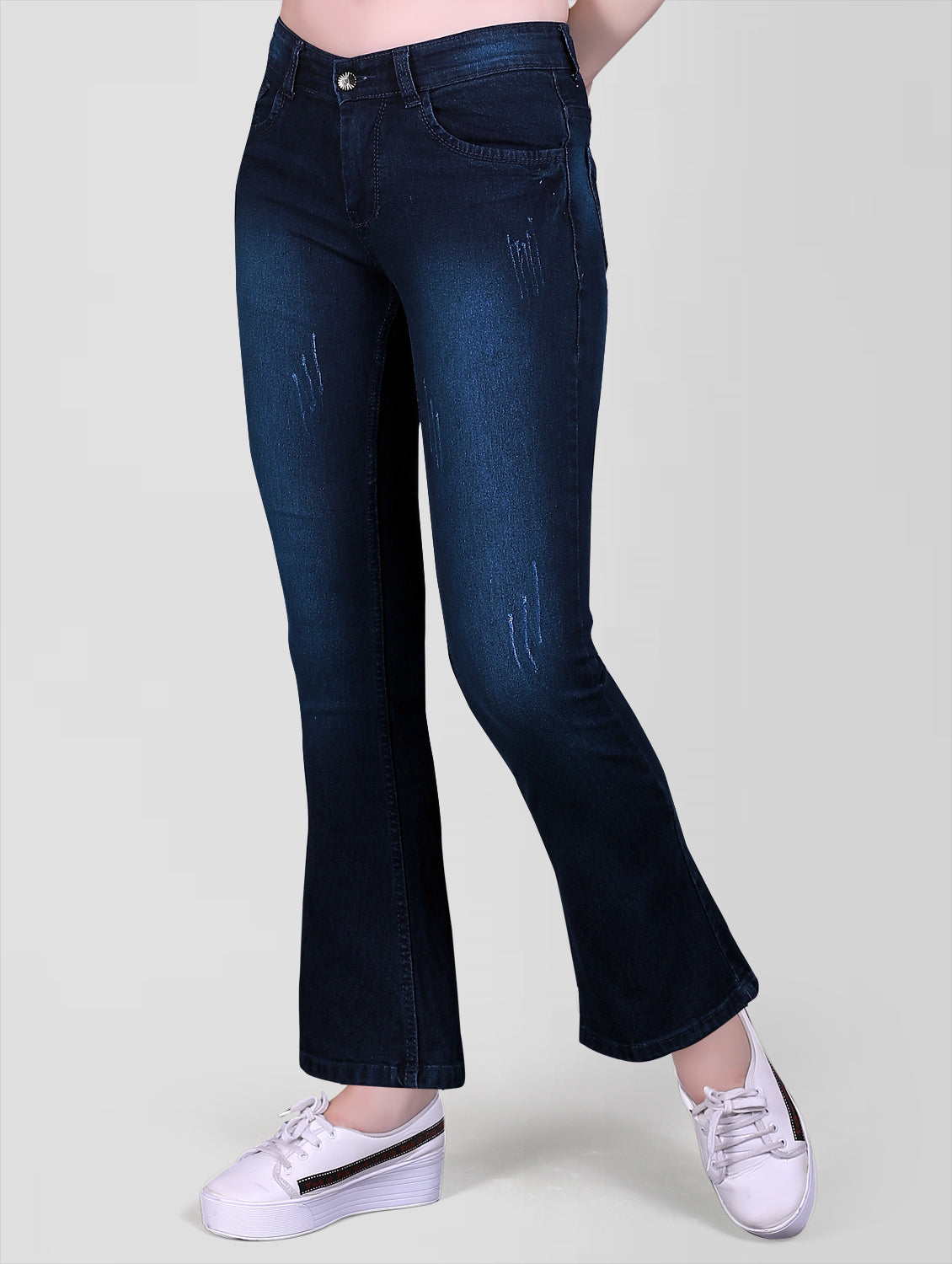 Side View of Cefalu Regular Women Electric Blue Bootcut Jeans