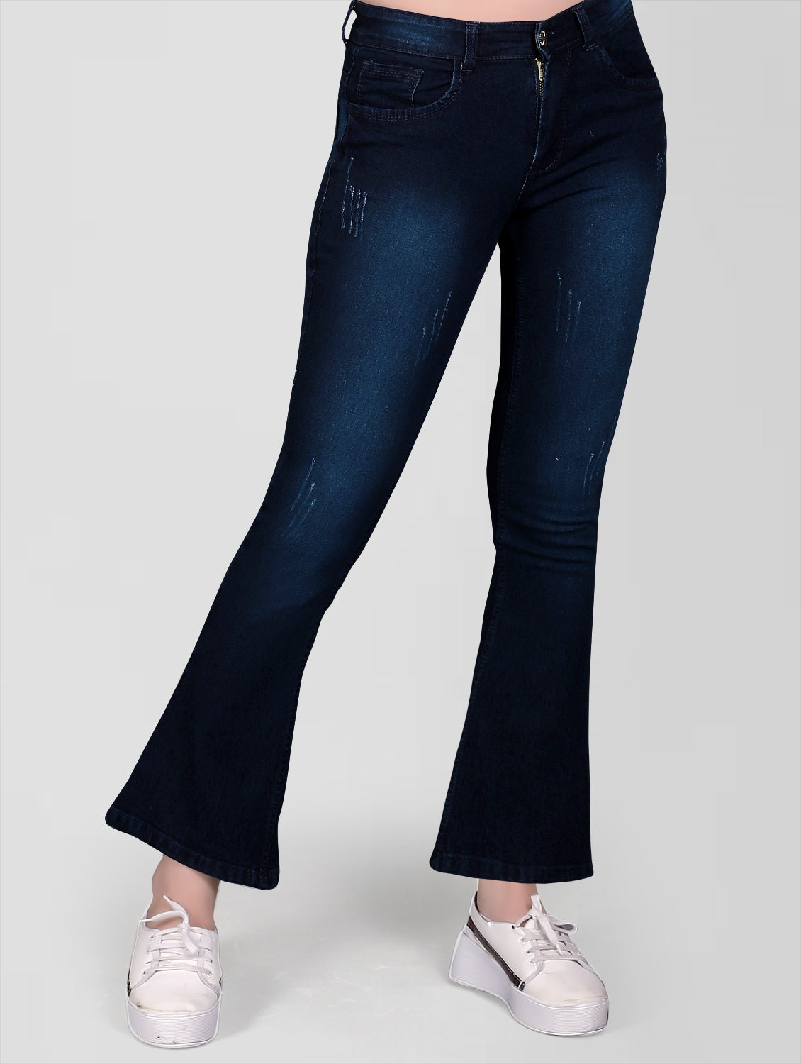 Side View of Cefalu Regular Women Electric Blue Bootcut Jeans