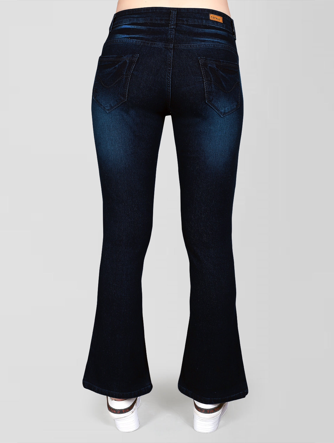 Back View of Cefalu Regular Women Electric Blue Bootcut Jeans