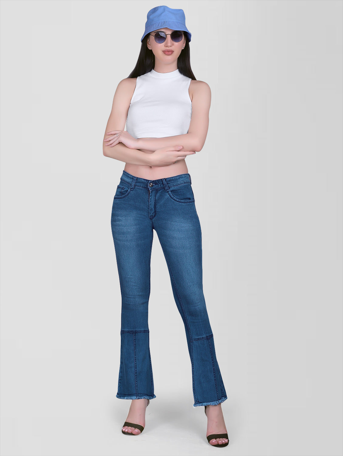 Casual Model View of Cefalu Regular Women Light Blue Bootcut Jeans