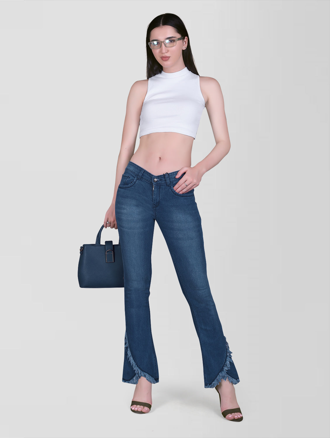 full casual wear model view Cefalu Regular Women Light Blue Bootcut Jeans