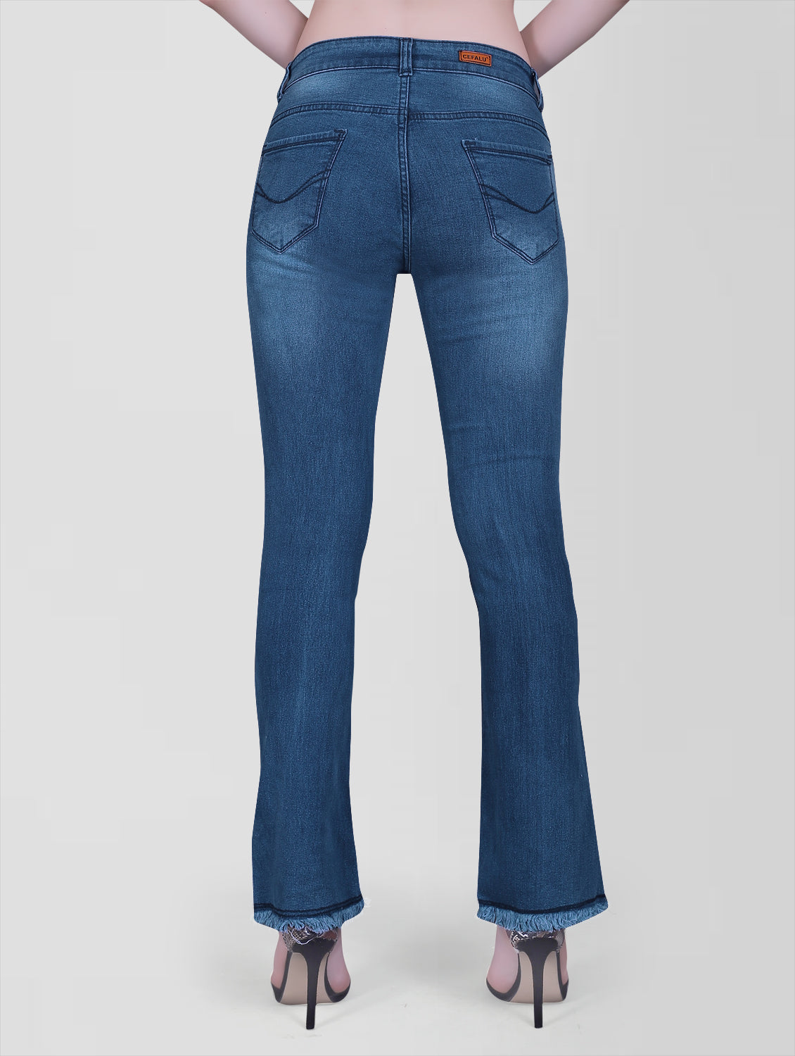 back view of Cefalu Regular Women Light Blue Bootcut Jeans