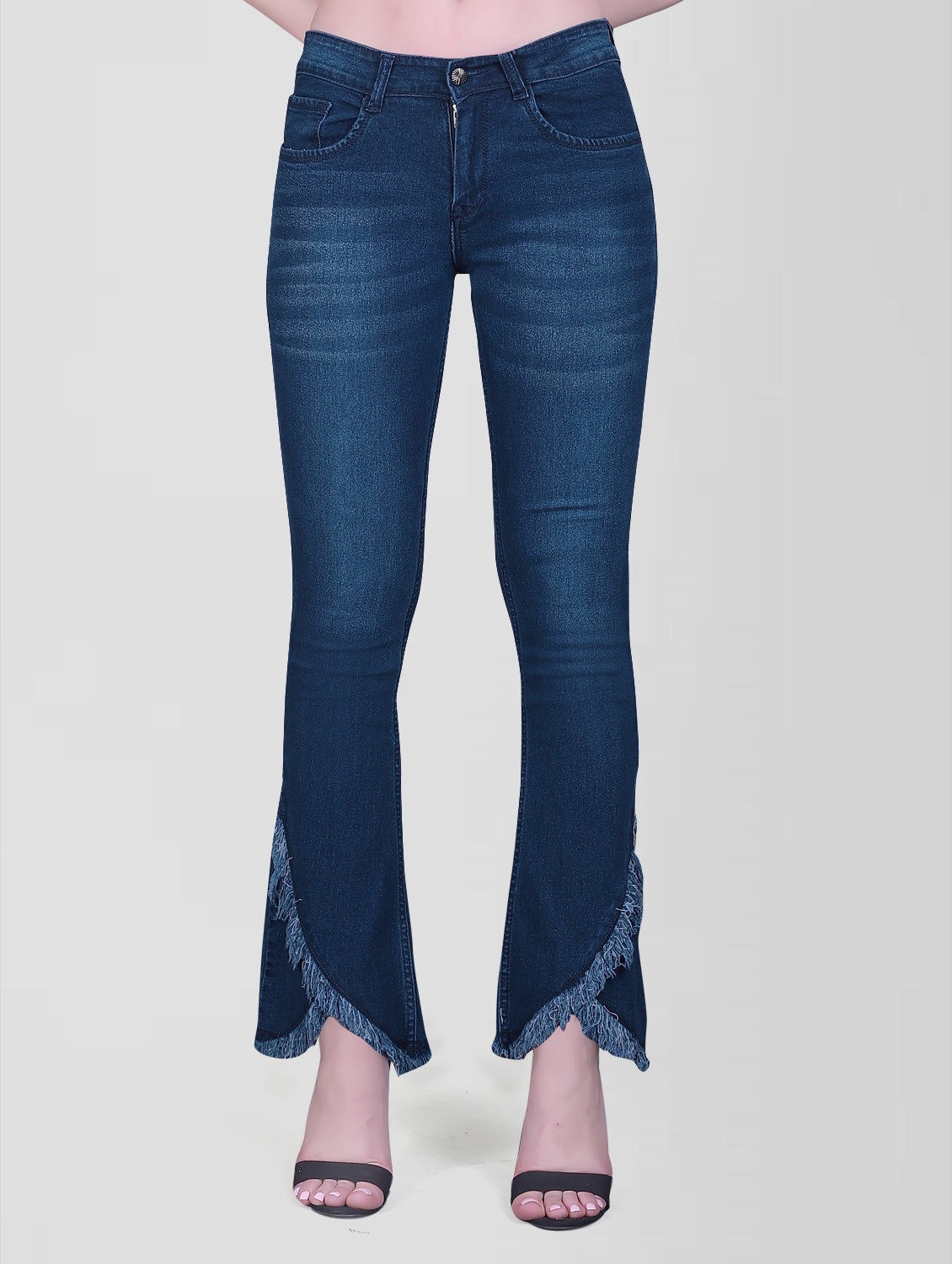 Front view of Cefalu Regular Women Mid Blue Bootcut Jeans