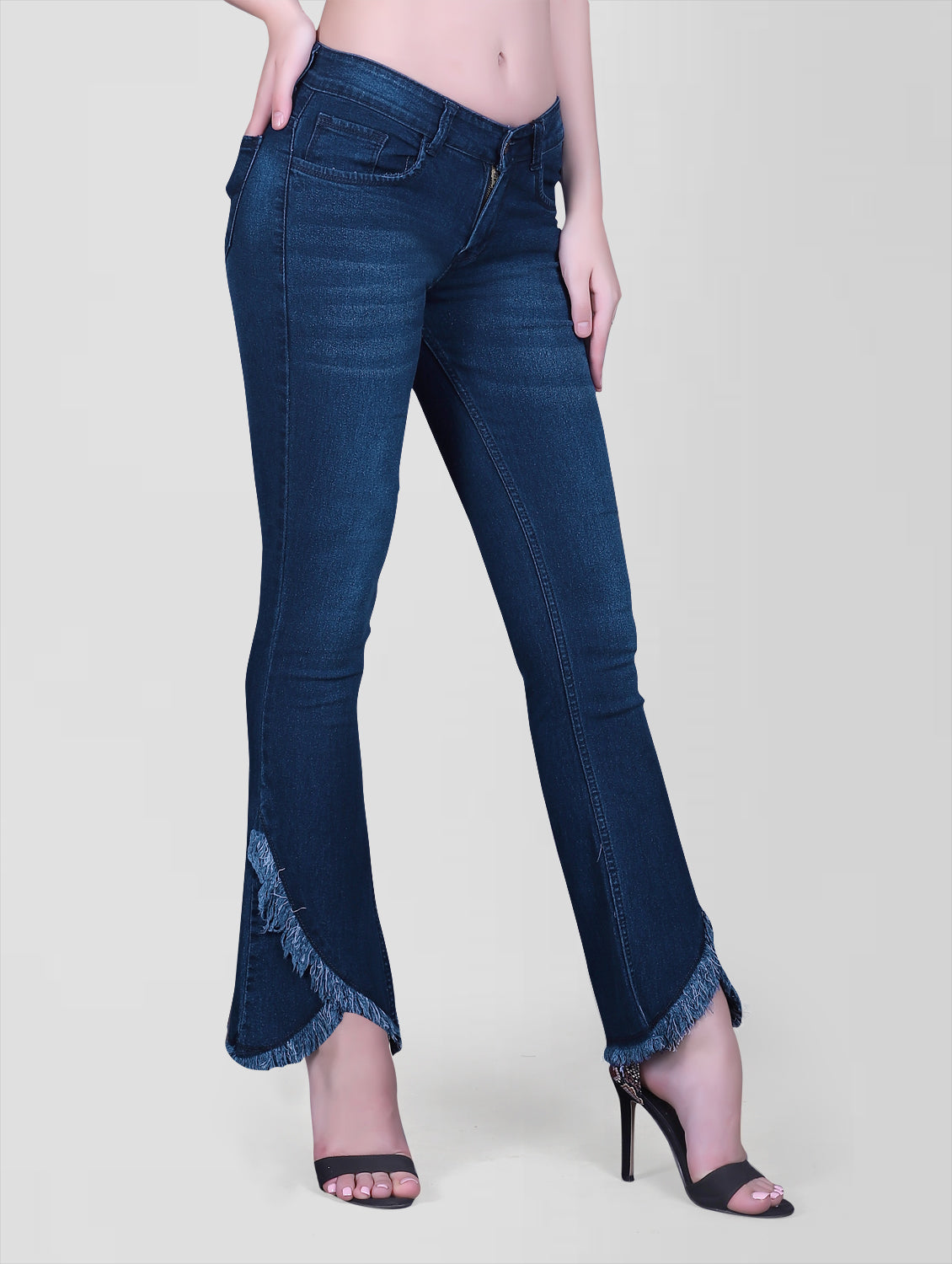 Side view of Cefalu Regular Women Mid Blue Bootcut Jeans