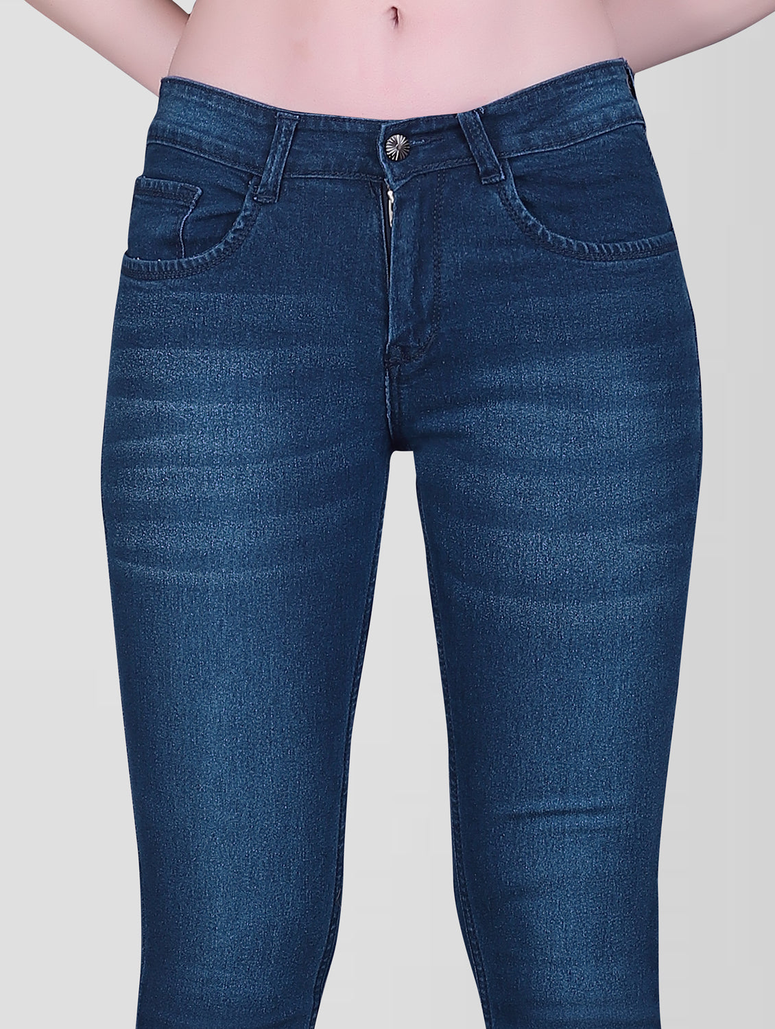 Closeup view of Cefalu Regular Women Mid Blue Bootcut Jeans