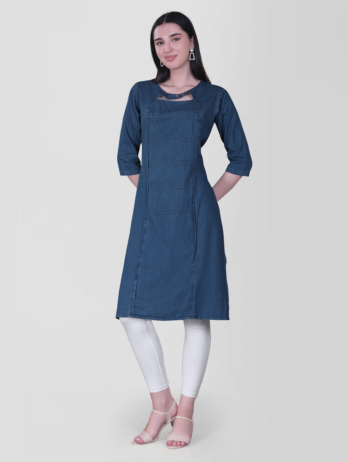 Cefalu®️ Women Solid Blue Kurta