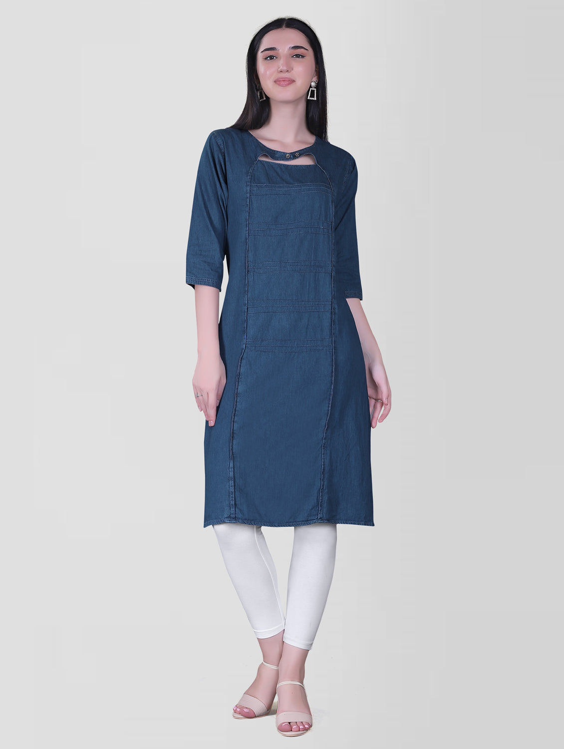 Cefalu®️ Women Solid Blue Kurta