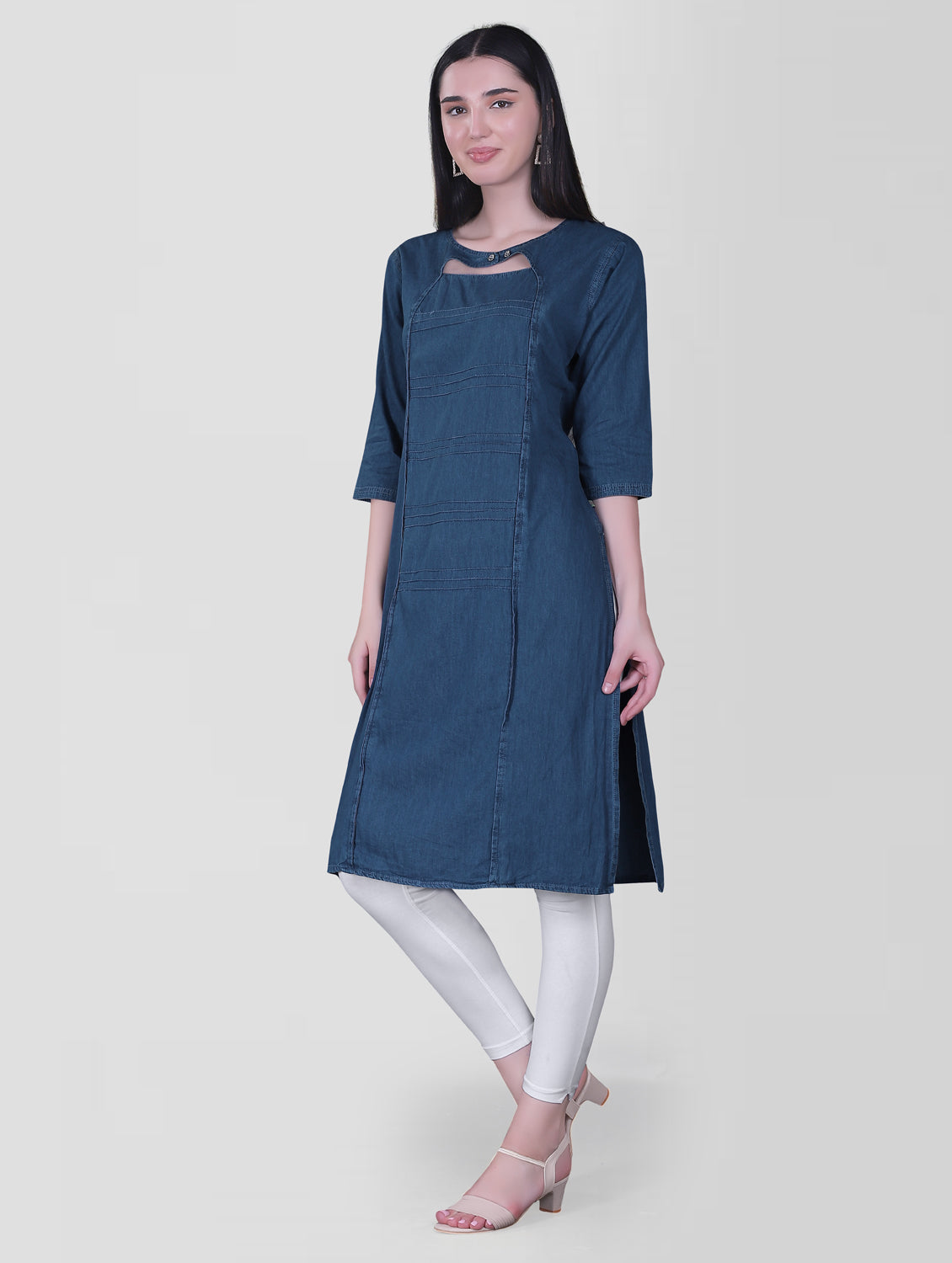 Cefalu®️ Women Solid Blue Kurta