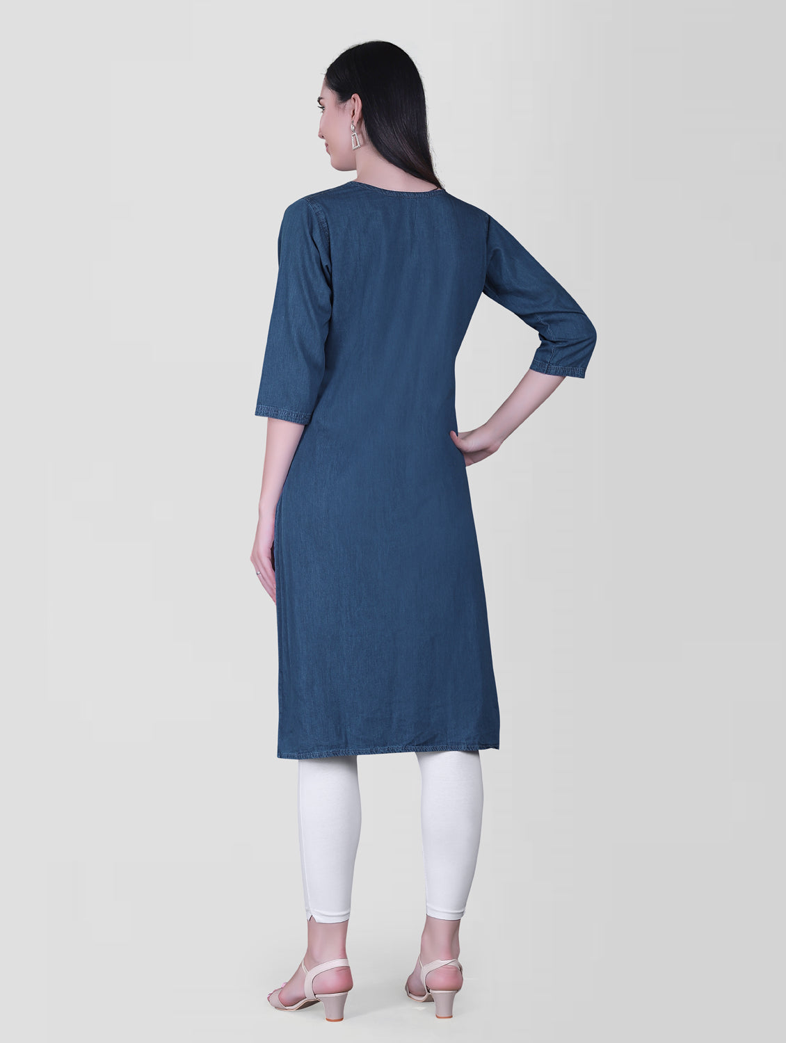 Cefalu®️ Women Solid Blue Kurta