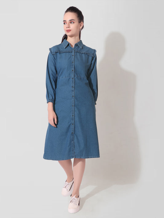 Denim Cotton Blue Long Dress